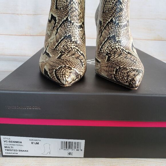 Vince Camuto Leather Senimda Pointy Toe Snake Print Heeled Boots Size 8 1/2M - Picture 3 of 16
